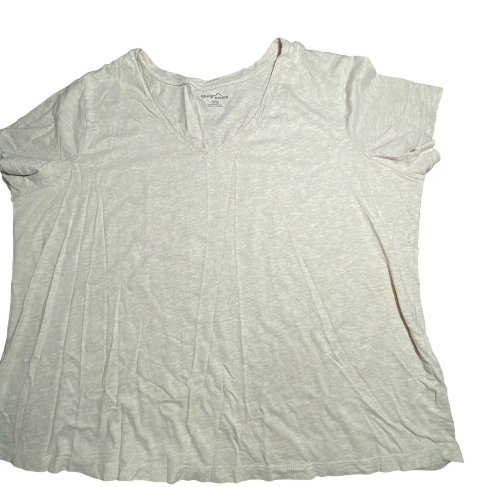 Eddie Bauer Womens XXXL V-Neck T-Shirt Oatmeal Beige Cotton Modal ELT0794S